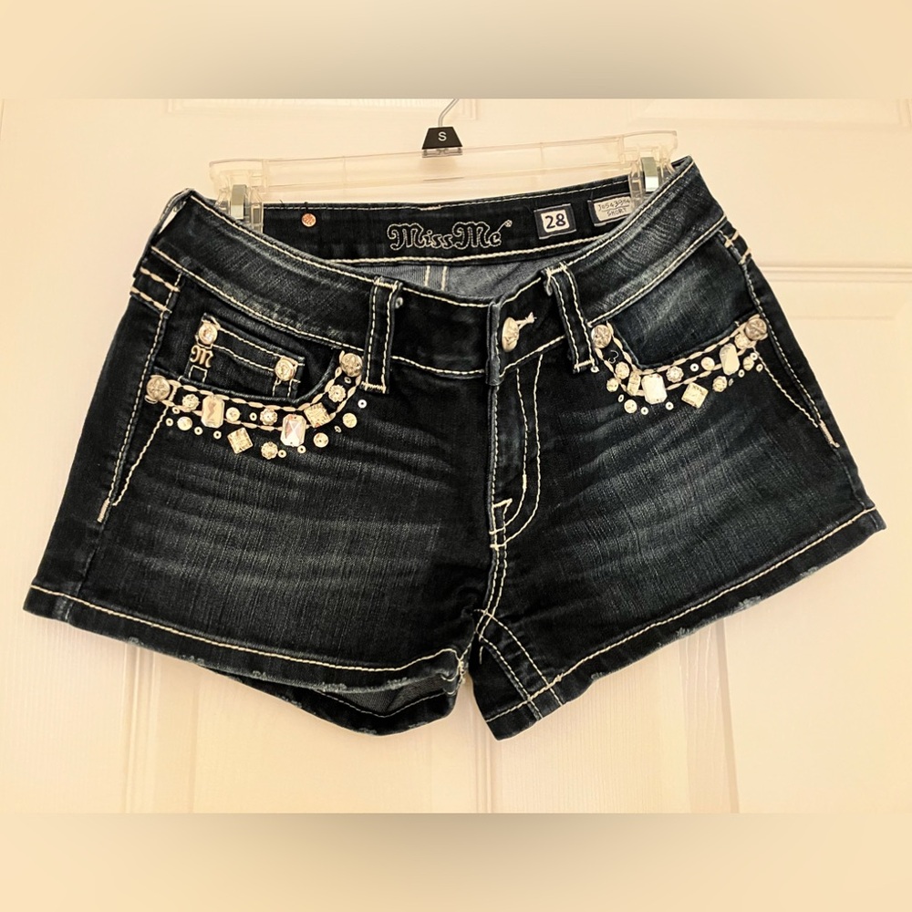 Miss Me Black Jean Shorts with Silver Accents